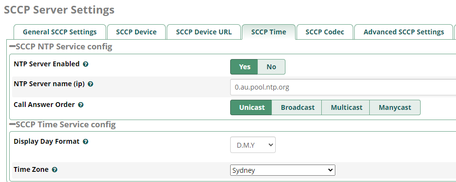 Setting SCCP Manager Timezones