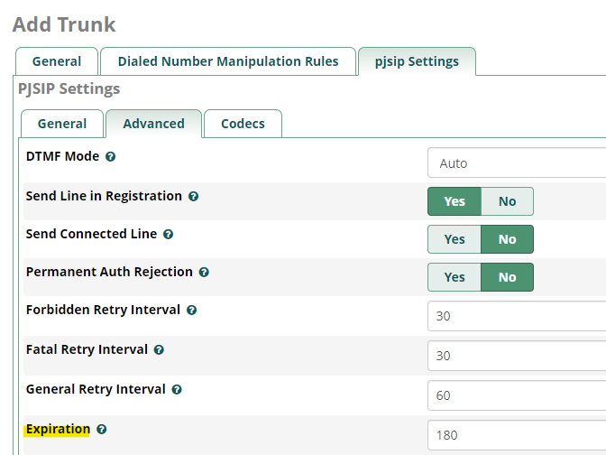 Setting registration timeout