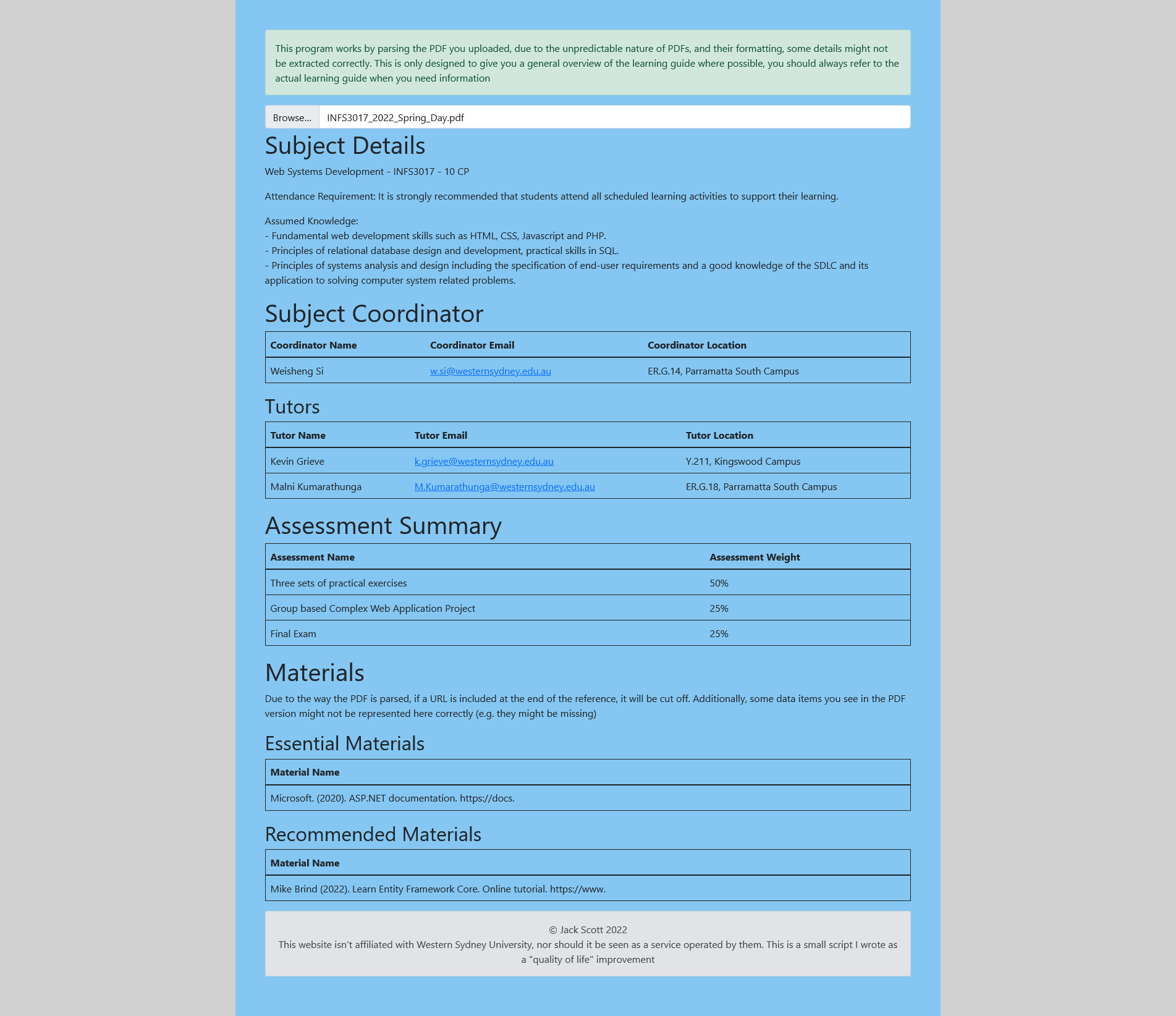 Learning Guide Parser Interface After Running